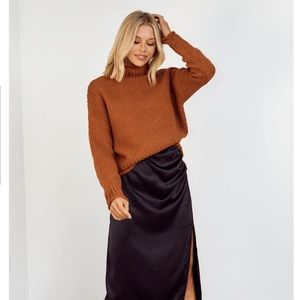 Tenley structured Turtleneck chunky knit Sweater, Color: Cinnamon NWT
